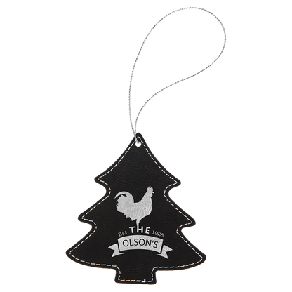 Black/Silver engraved leatherette tree Christmas ornament