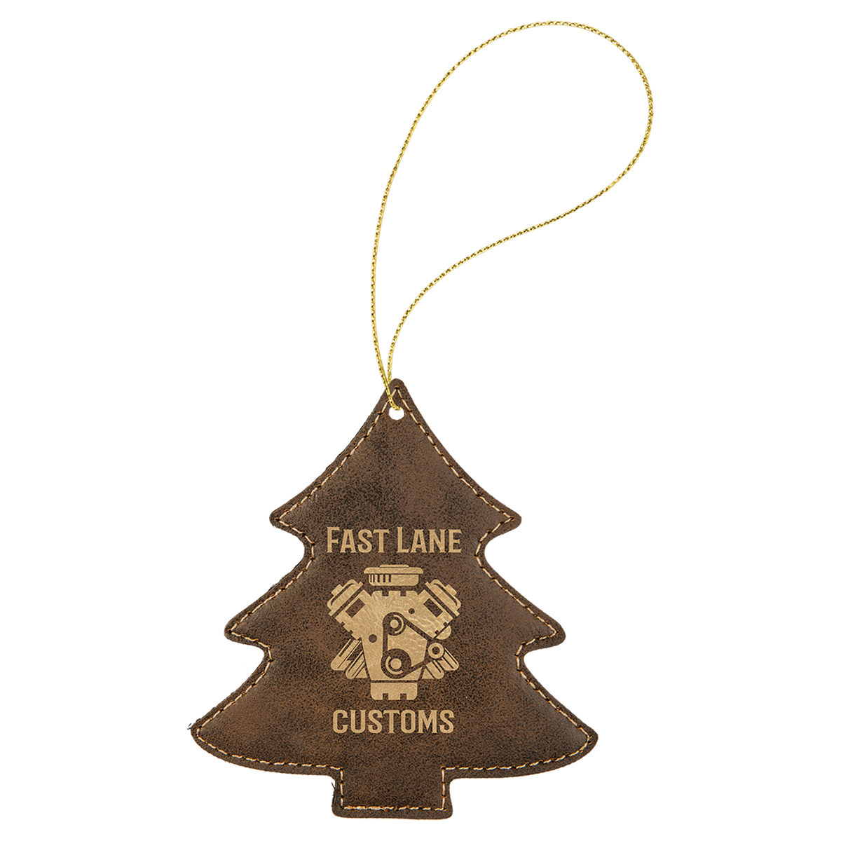 Rustic/Gold engraved leatherette tree Christmas ornament