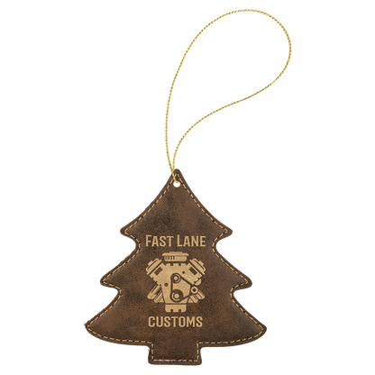 Rustic/Gold engraved leatherette tree Christmas ornament
