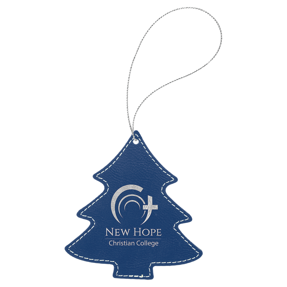 Blue/Silver engraved leatherette tree Christmas ornament