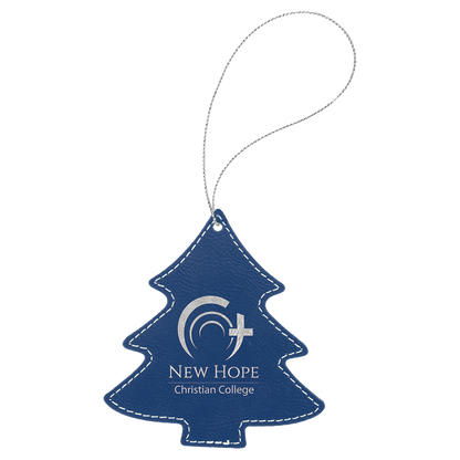 Blue/Silver engraved leatherette tree Christmas ornament