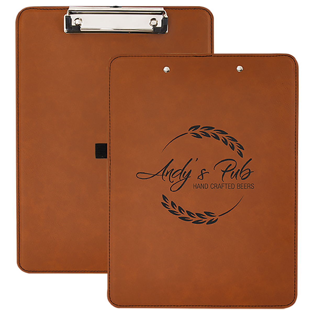 Rawhide brown engraved clipboard with custom logo, personalized clipboard gift for teachers and small business owners
