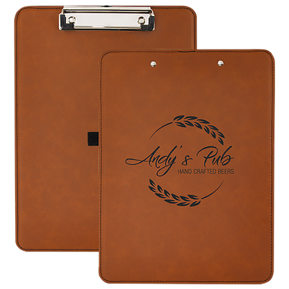 Rawhide brown engraved clipboard with custom logo, personalized clipboard gift for teachers and small business owners