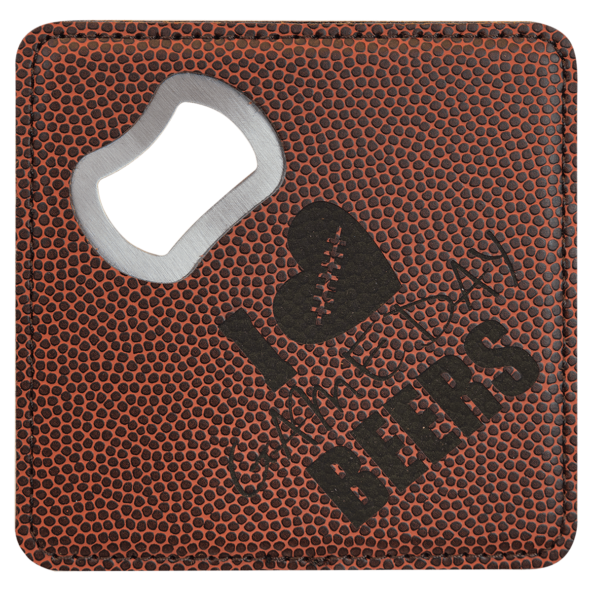 Football Square Bottle Opener Coaster laser engraved custom logo sports leatherette coaster