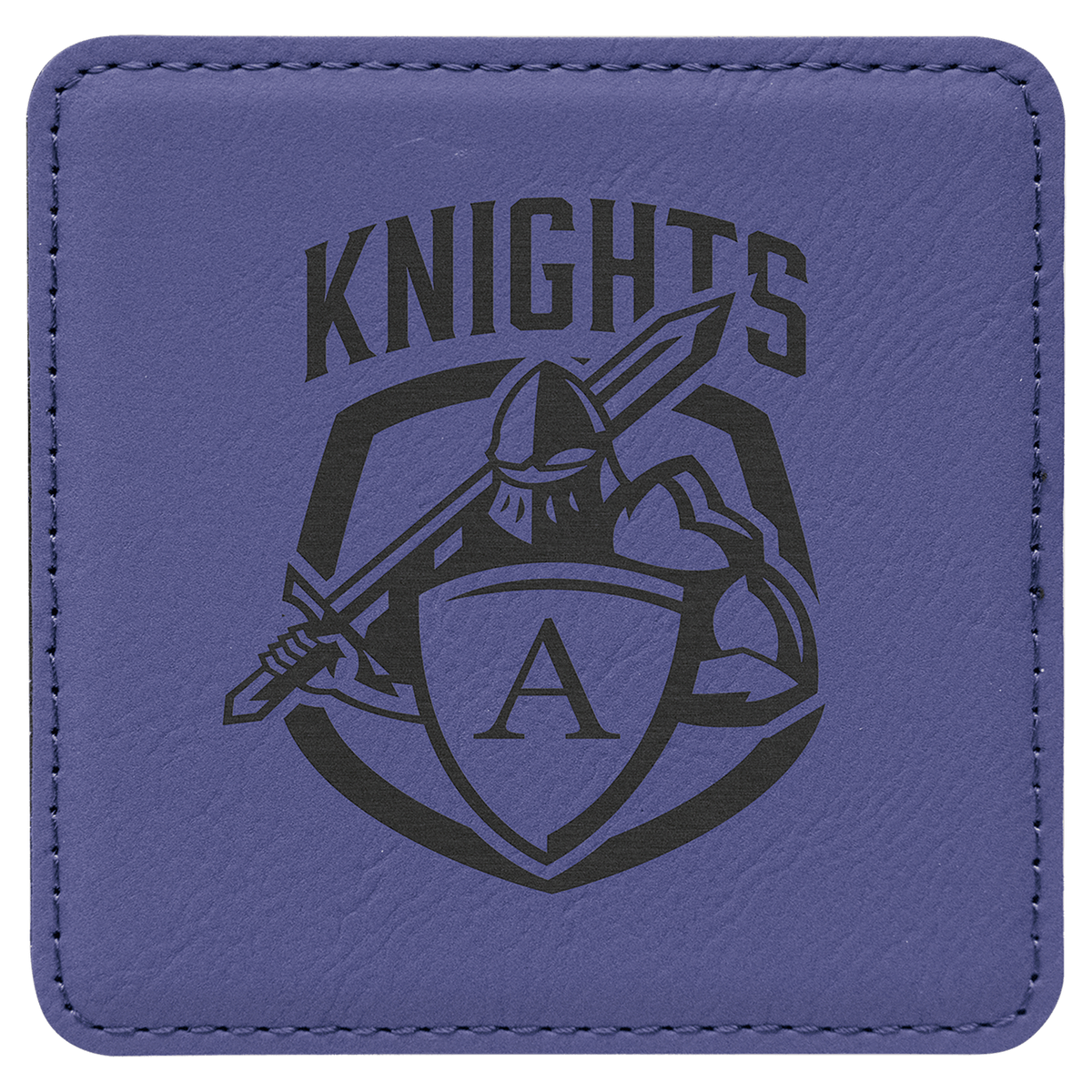 Square 4" x 4" Purple laser engraved custom logo leatherette coaster