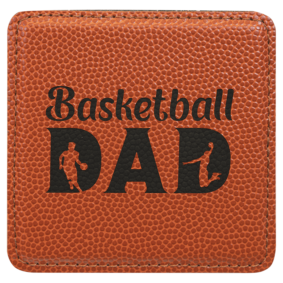 Basketball Square 4" x 4" Coaster laser engraved custom logo sports leatherette coaster