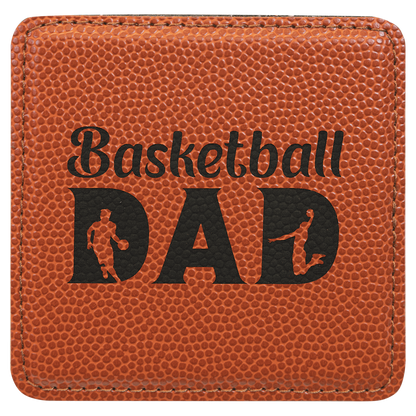 Basketball Square 4" x 4" Coaster laser engraved custom logo sports leatherette coaster