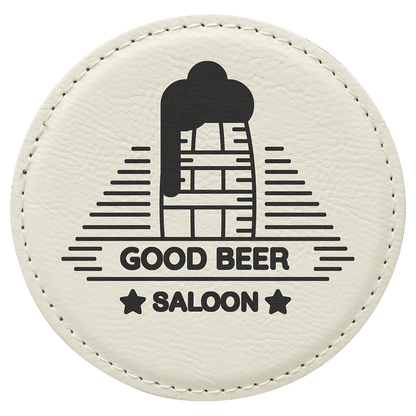 Round 4" White laser engraved custom logo leatherette coaster
