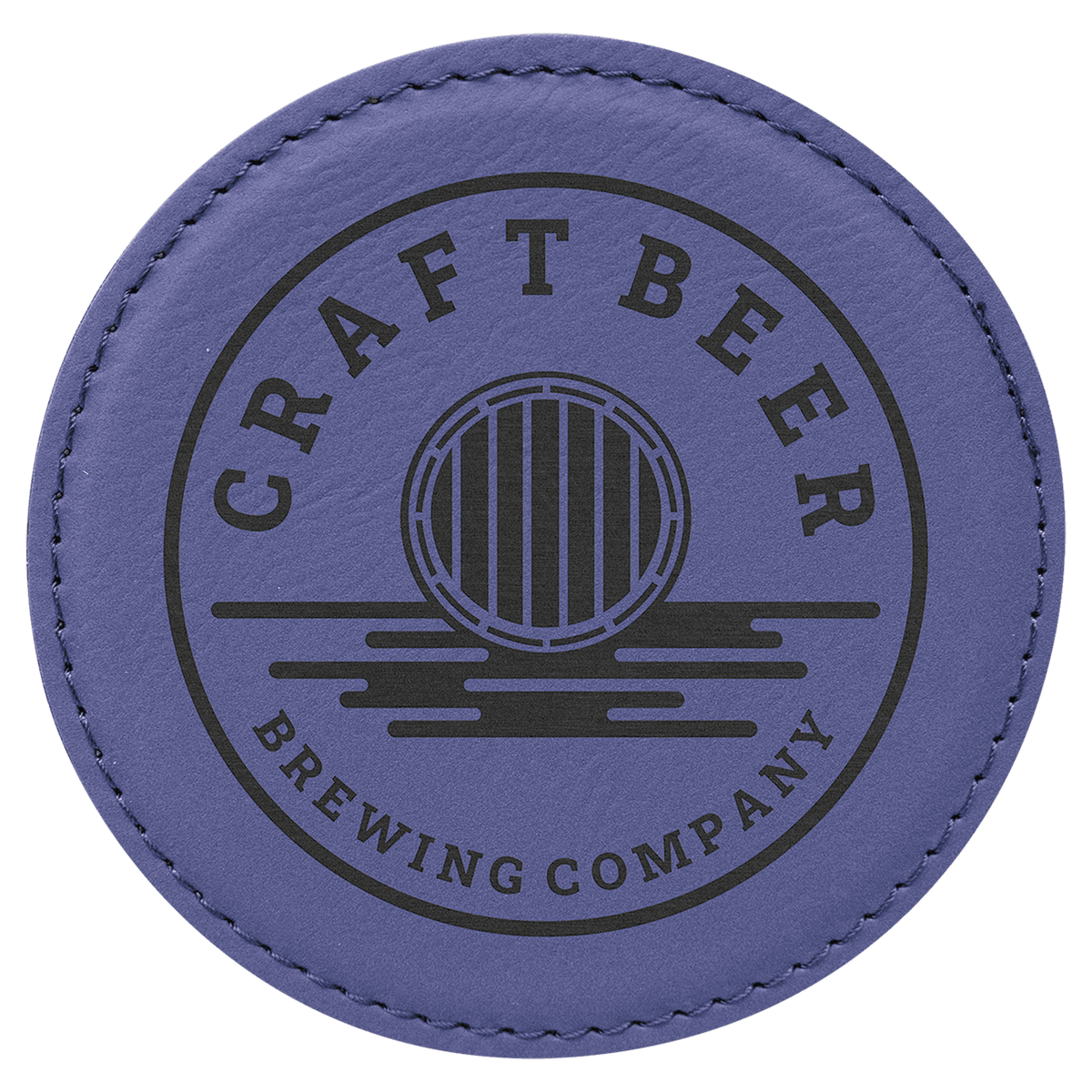 Round 4" Purple laser engraved custom logo leatherette coaster