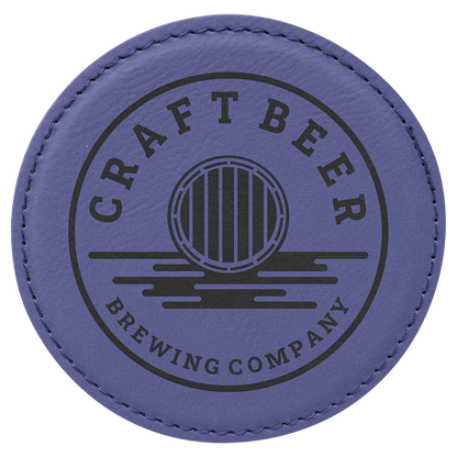 Round 4" Purple laser engraved custom logo leatherette coaster