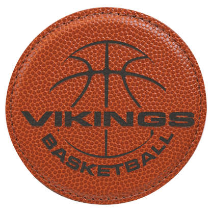 Basketball Round 4" Coaster laser engraved custom logo sports leatherette coaster