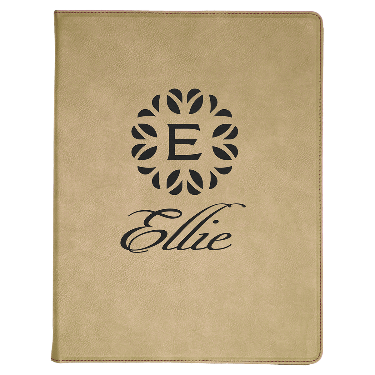 9.5" x 12" Light Brown laser engraved leatherette portfolio with notepad, custom logo padfolio