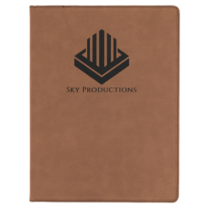 9.5" x 12" Dark Brown laser engraved leatherette portfolio with notepad, custom logo padfolio
