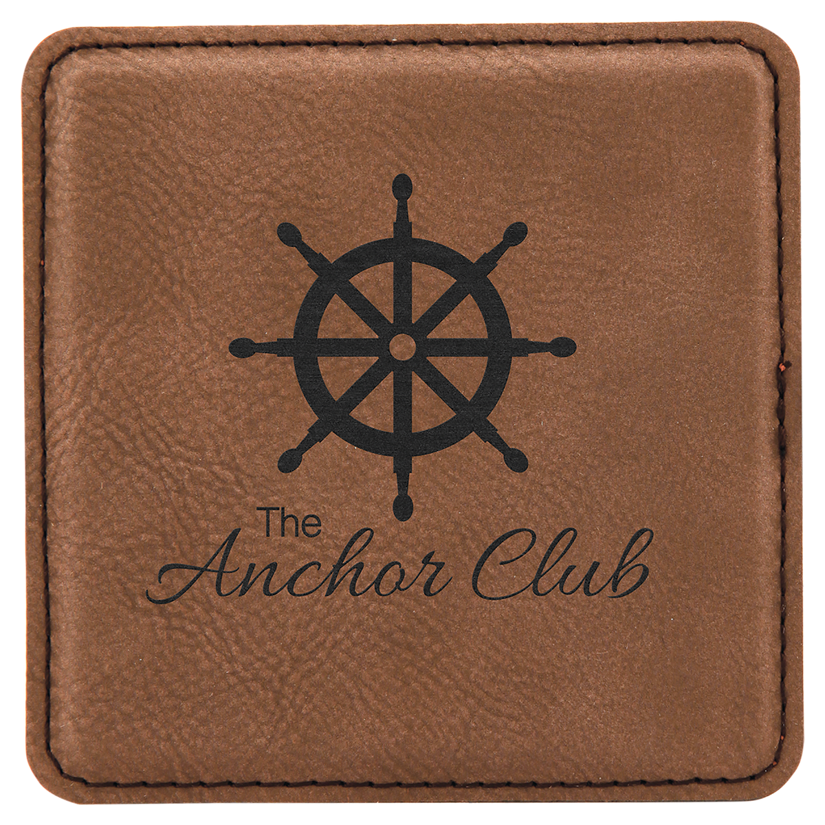 Square 4" x 4" Dark Brown laser engraved custom logo leatherette coaster