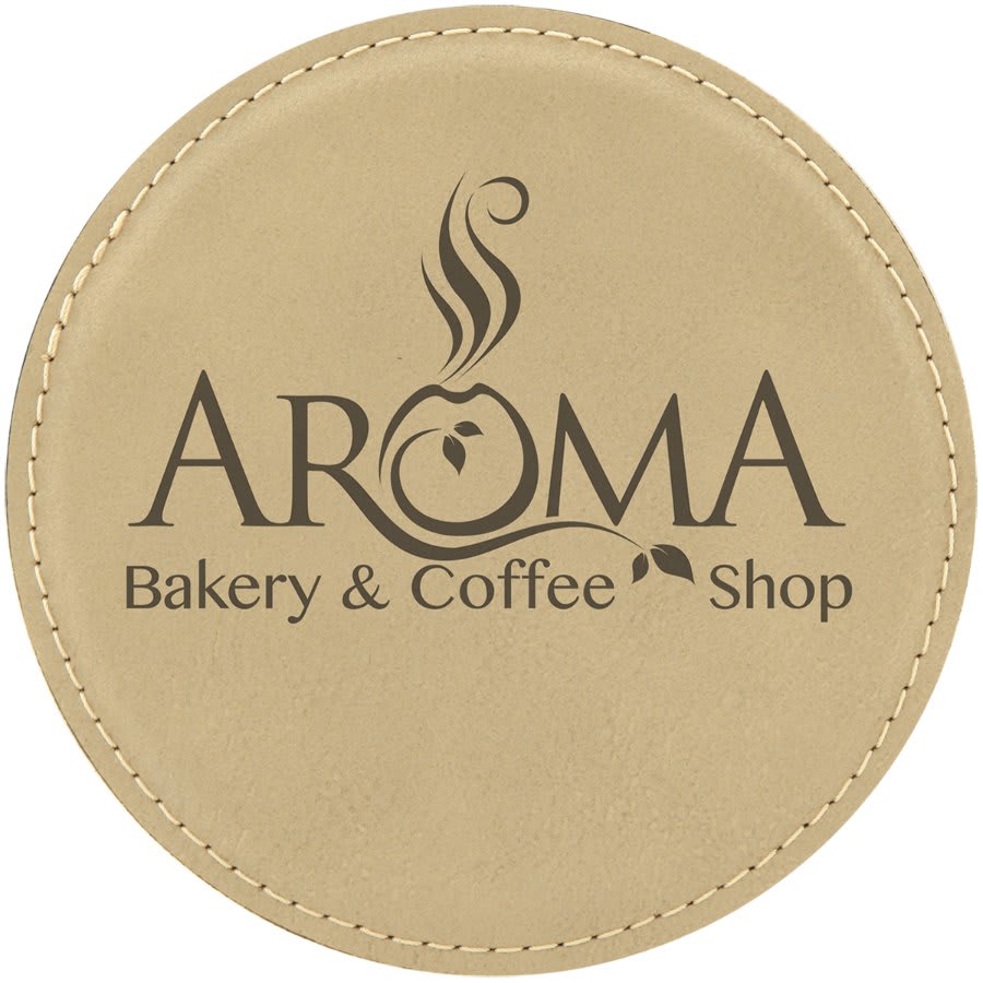 Round 4" Light Brown laser engraved custom logo leatherette coaster