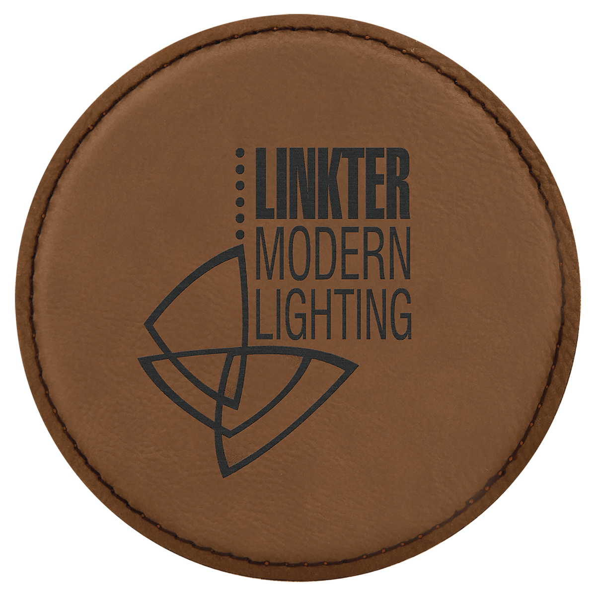 Round 4" Dark Brown laser engraved custom logo leatherette coaster