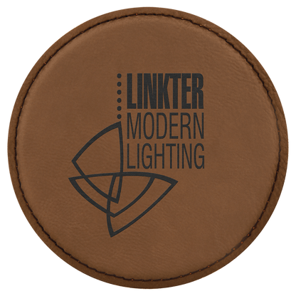 Round 4" Dark Brown laser engraved custom logo leatherette coaster