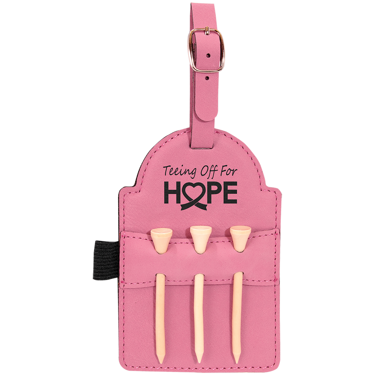 Pink personalized golf bag tag with tees, engraved golf gift for women golfers
