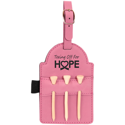 Pink personalized golf bag tag with tees, engraved golf gift for women golfers