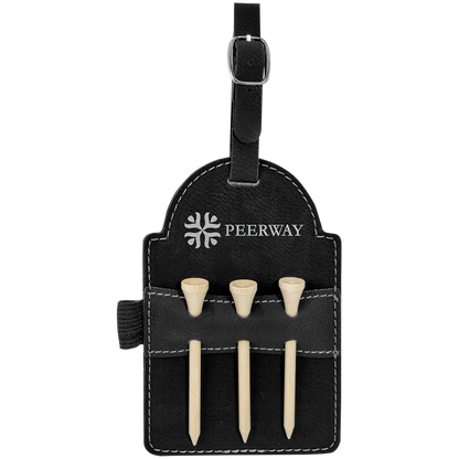 Black and silver engraved golf bag tag with tees, custom logo golf tournament favor