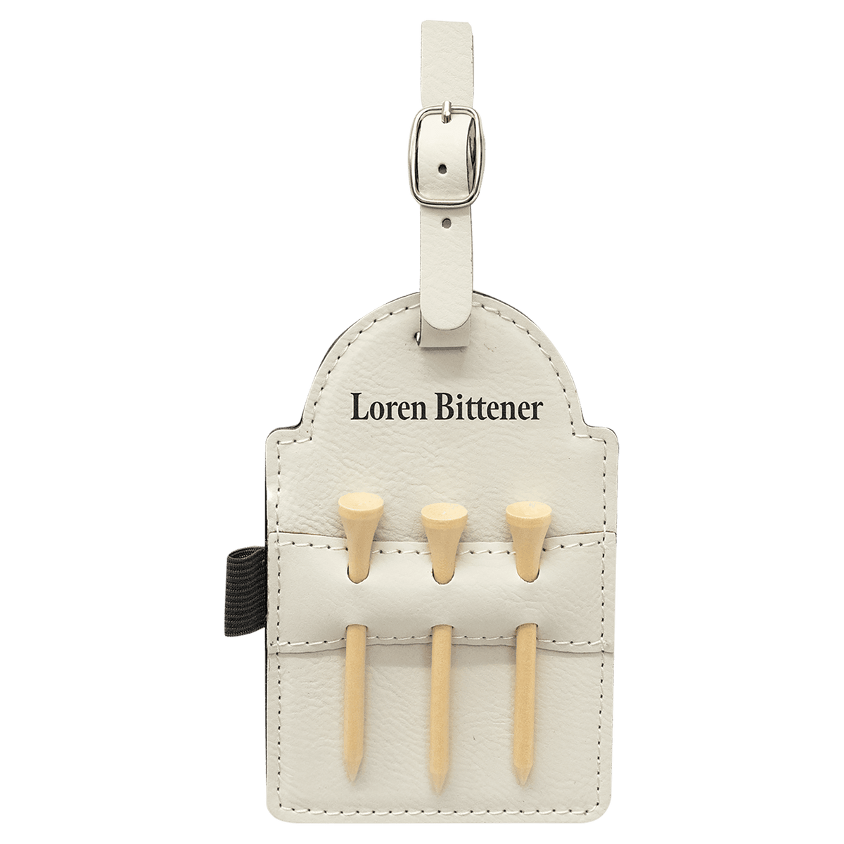 White personalized golf bag tag with tees, engraved golf gift for golfers