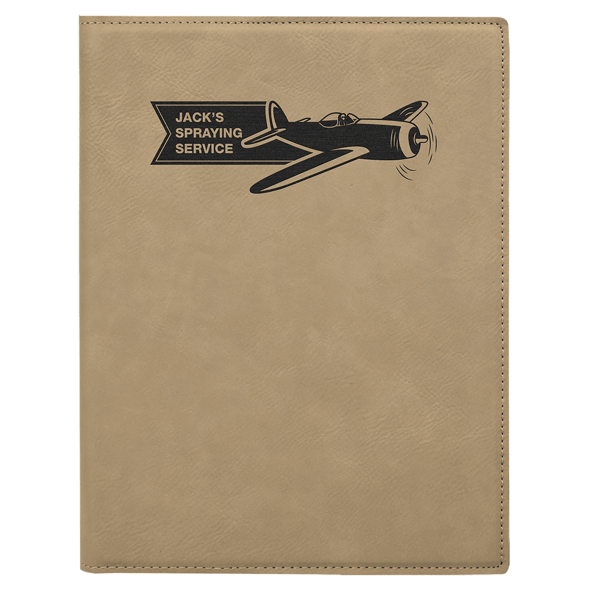 7" x 9" Light Brown laser engraved leatherette portfolio with notepad, custom logo padfolio