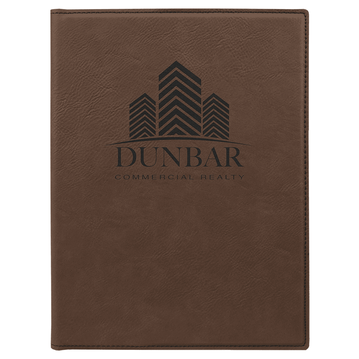7" x 9" Dark Brown laser engraved leatherette portfolio with notepad, custom logo padfolio