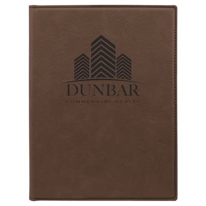7" x 9" Dark Brown laser engraved leatherette portfolio with notepad, custom logo padfolio