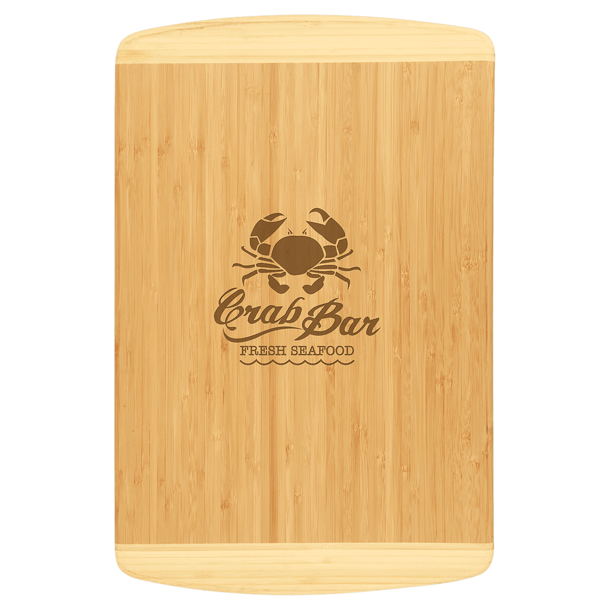 18" x 12" laser engraved custom logo bamboo 2-tone cutting board