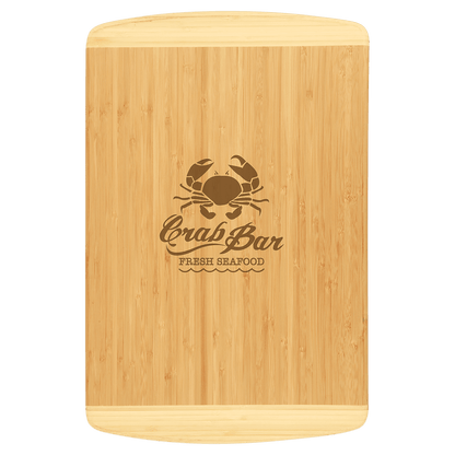 18" x 12" laser engraved custom logo bamboo 2-tone cutting board