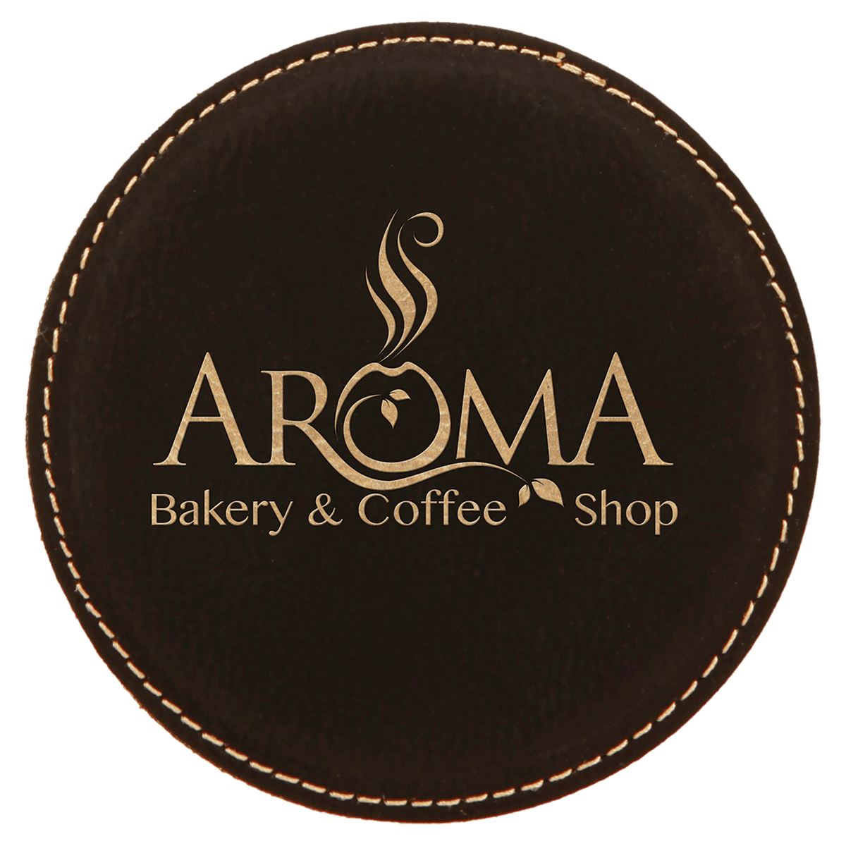 Round 4" Black and Gold laser engraved custom logo leatherette coaster