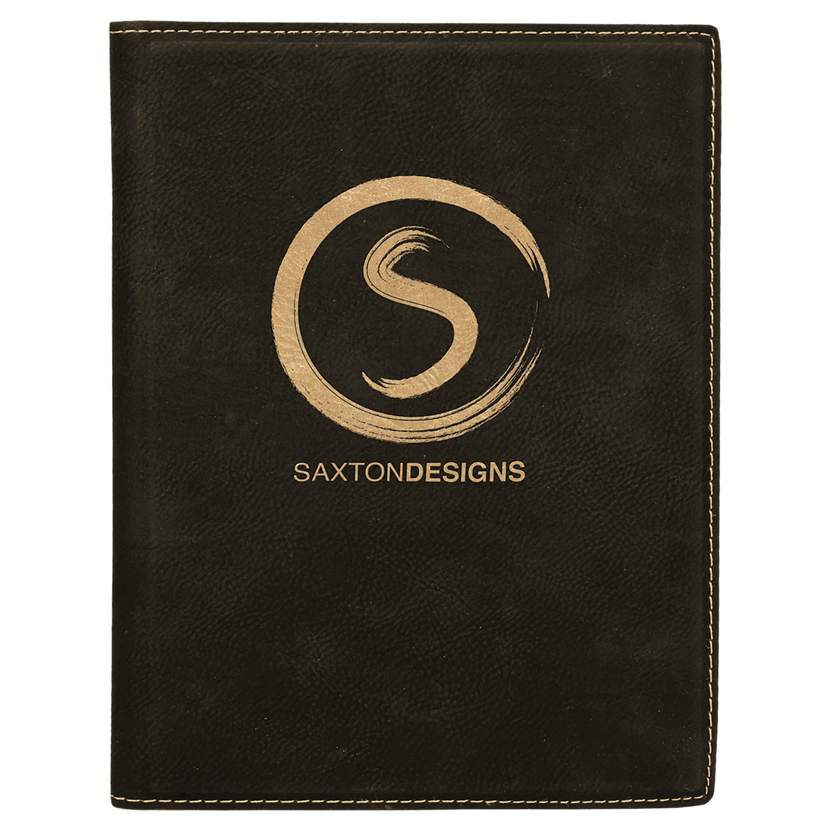 7" x 9" Black/Gold laser engraved leatherette portfolio with notepad, custom logo padfolio
