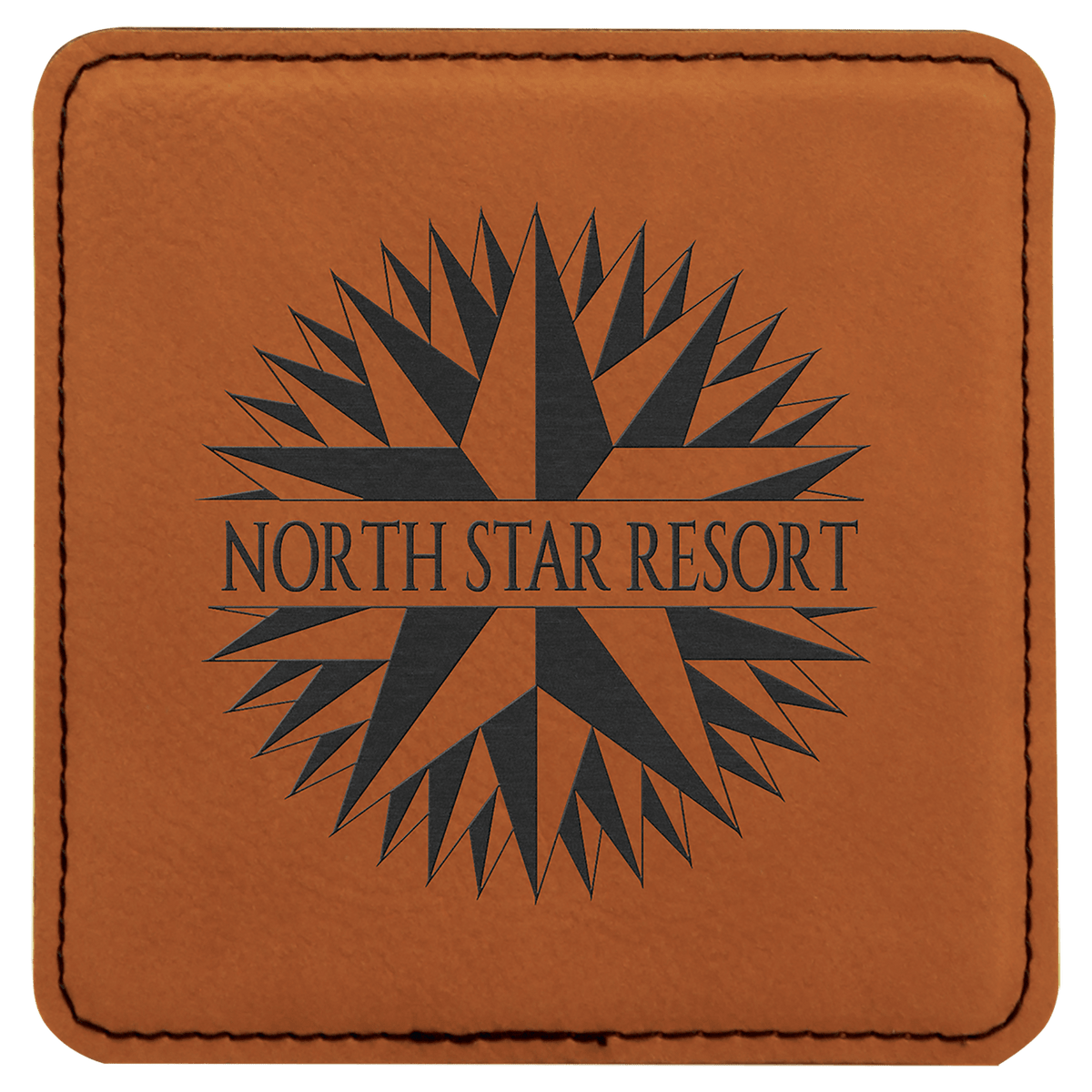 Square 4" x 4" Rawhide laser engraved custom logo leatherette coaster
