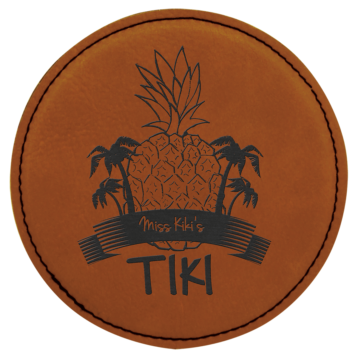 Round 4" Rawhide laser engraved custom logo leatherette coaster