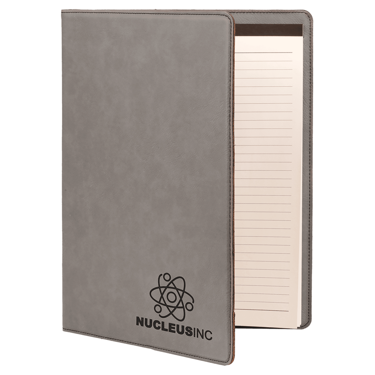 9.5" x 12" Gray laser engraved leatherette portfolio with notepad, custom logo padfolio