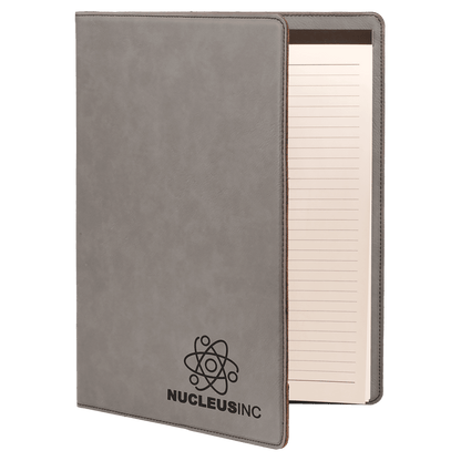 9.5" x 12" Gray laser engraved leatherette portfolio with notepad, custom logo padfolio
