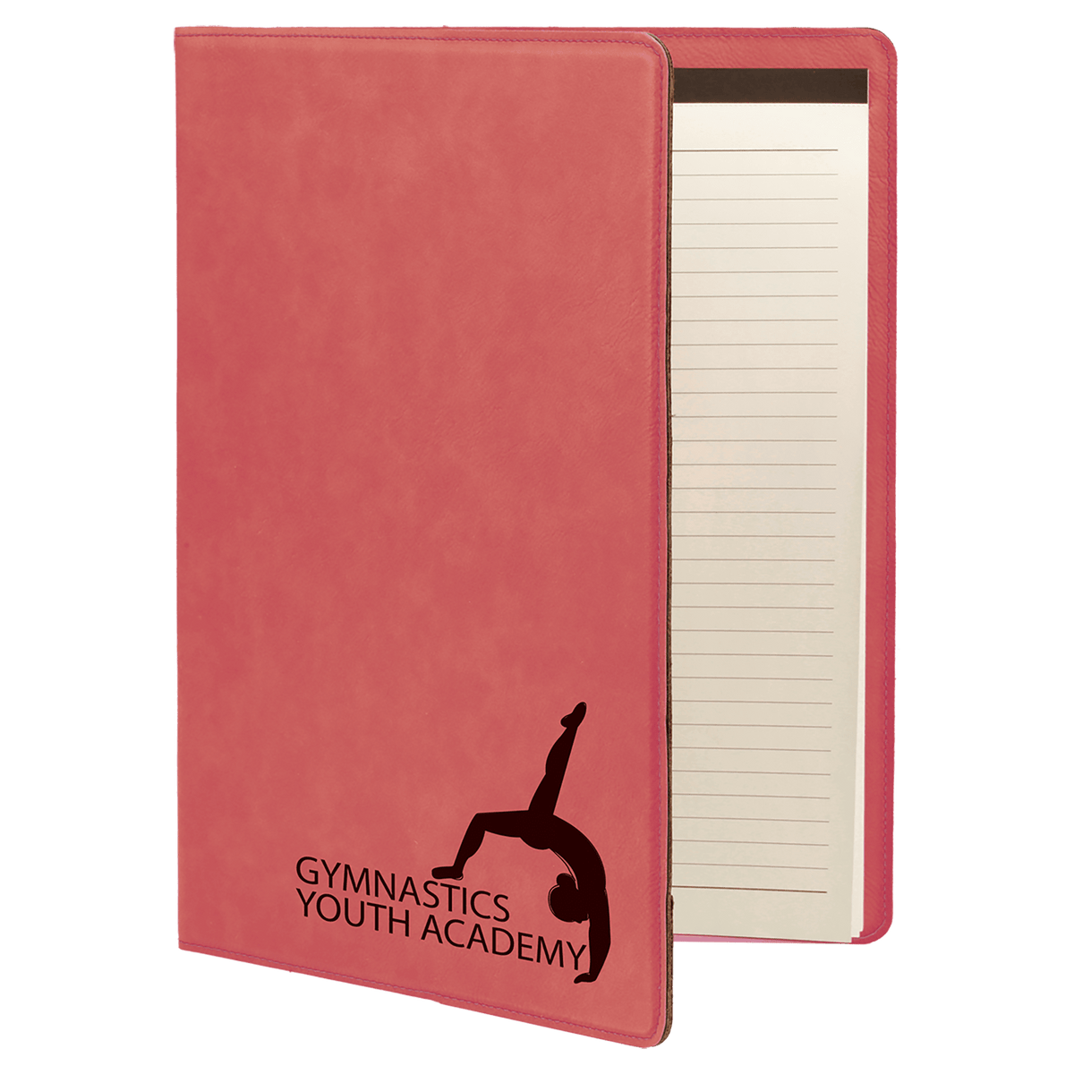 9.5" x 12" Pink laser engraved leatherette portfolio with notepad, custom logo padfolio