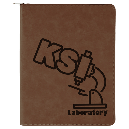 9.5" x 12" Dark Brown laserable leatherette portfolio with zipper and notepad, custom engraved padfolio
