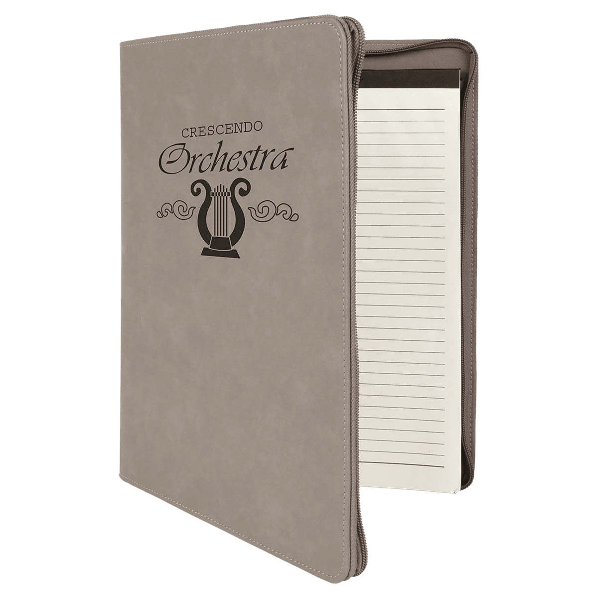 9.5" x 12" Gray laserable leatherette portfolio with zipper and notepad, custom engraved padfolio
