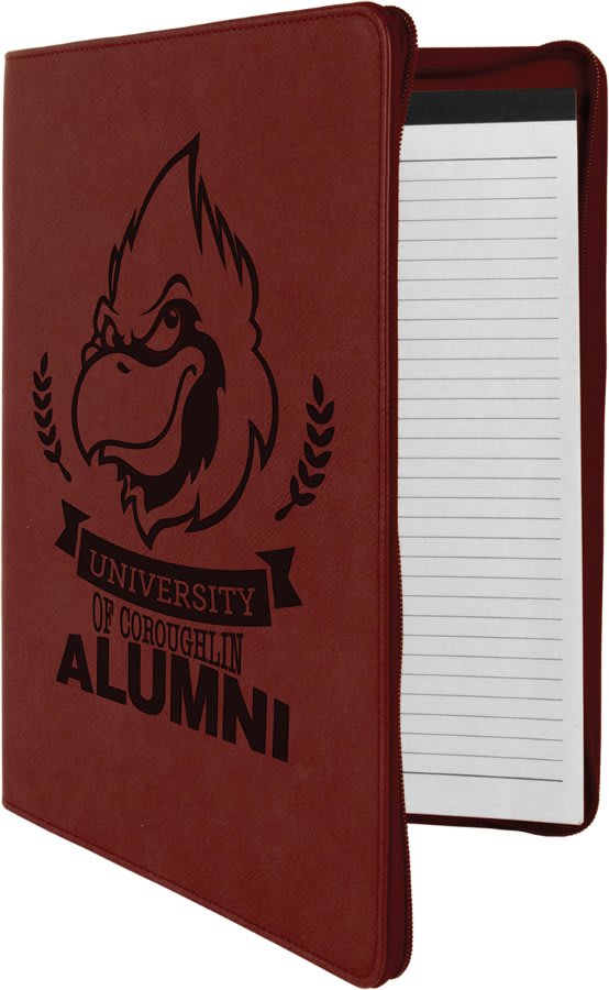 9.5" x 12" Rosé laserable leatherette portfolio with zipper and notepad, custom engraved padfolio