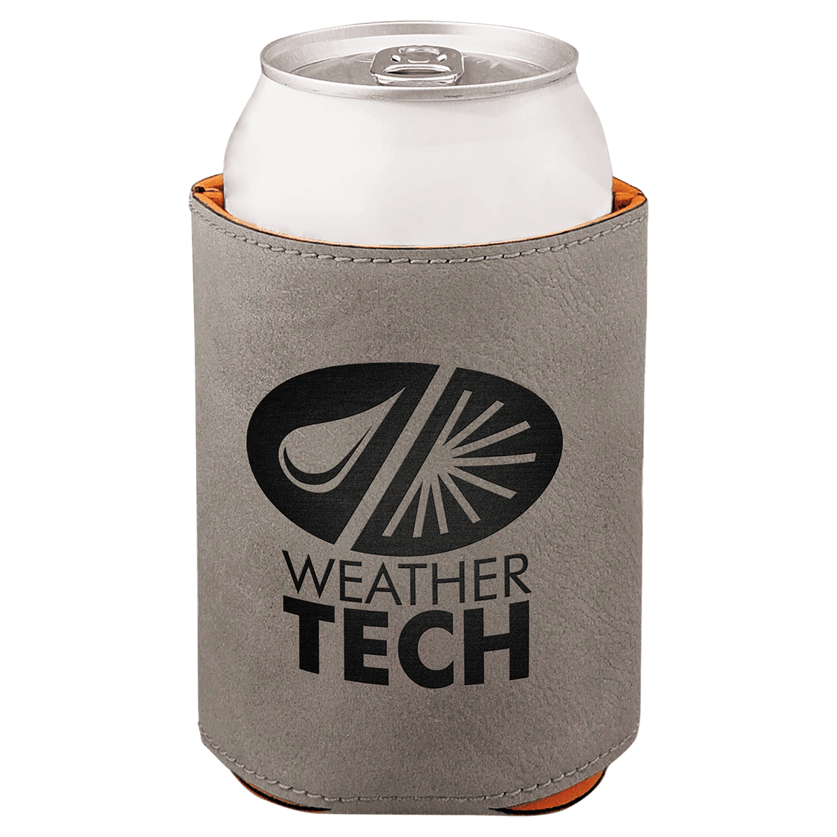 Gray laser engraved custom logo 3 3/4" leatherette can holder