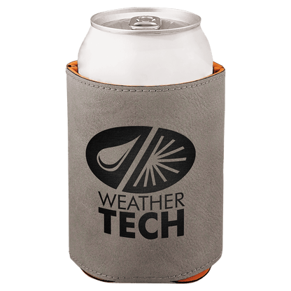 Gray laser engraved custom logo 3 3/4" leatherette can holder