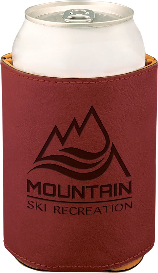 Rose laser engraved custom logo 3 3/4" leatherette can holder