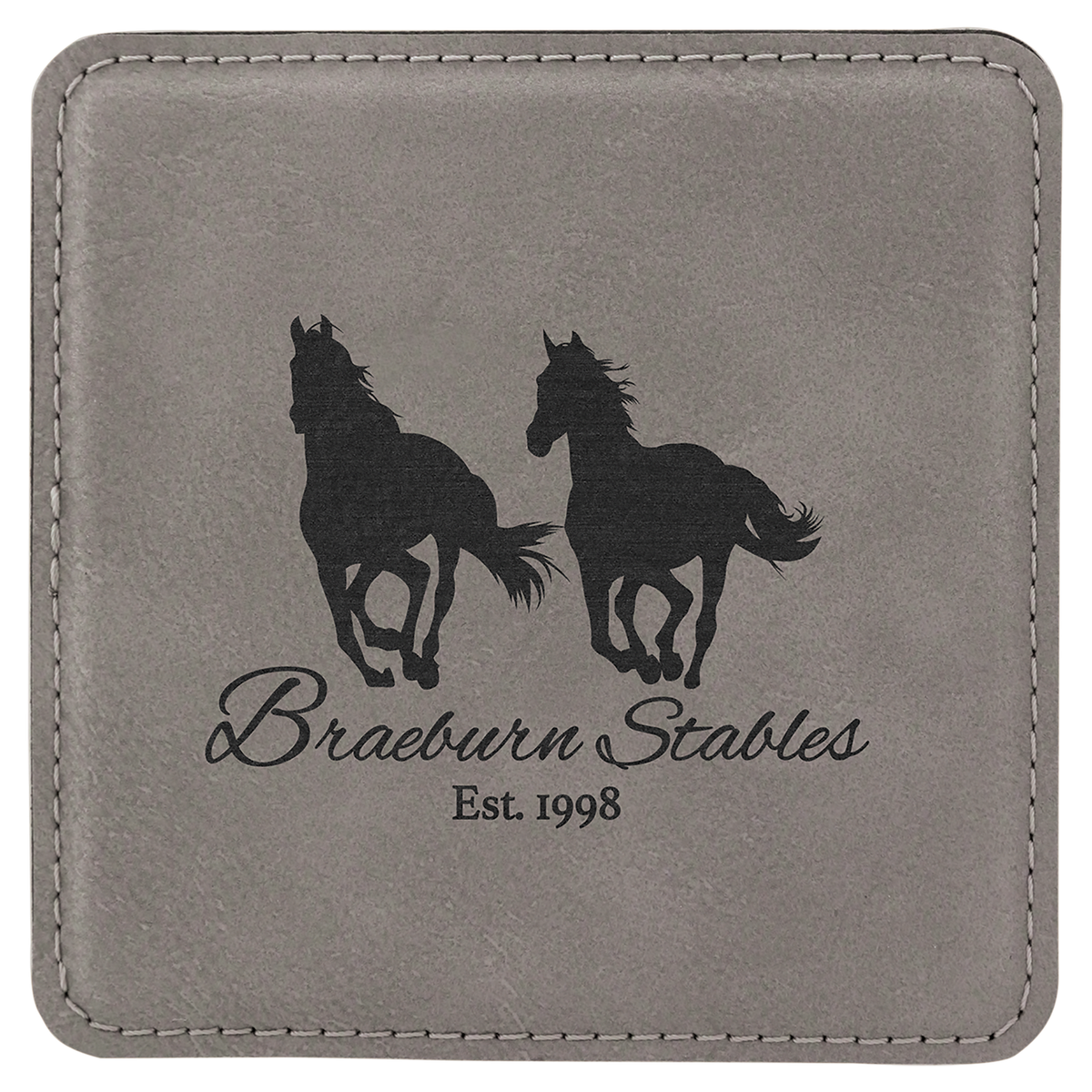 Square 4" x 4" Gray laser engraved custom logo leatherette coaster