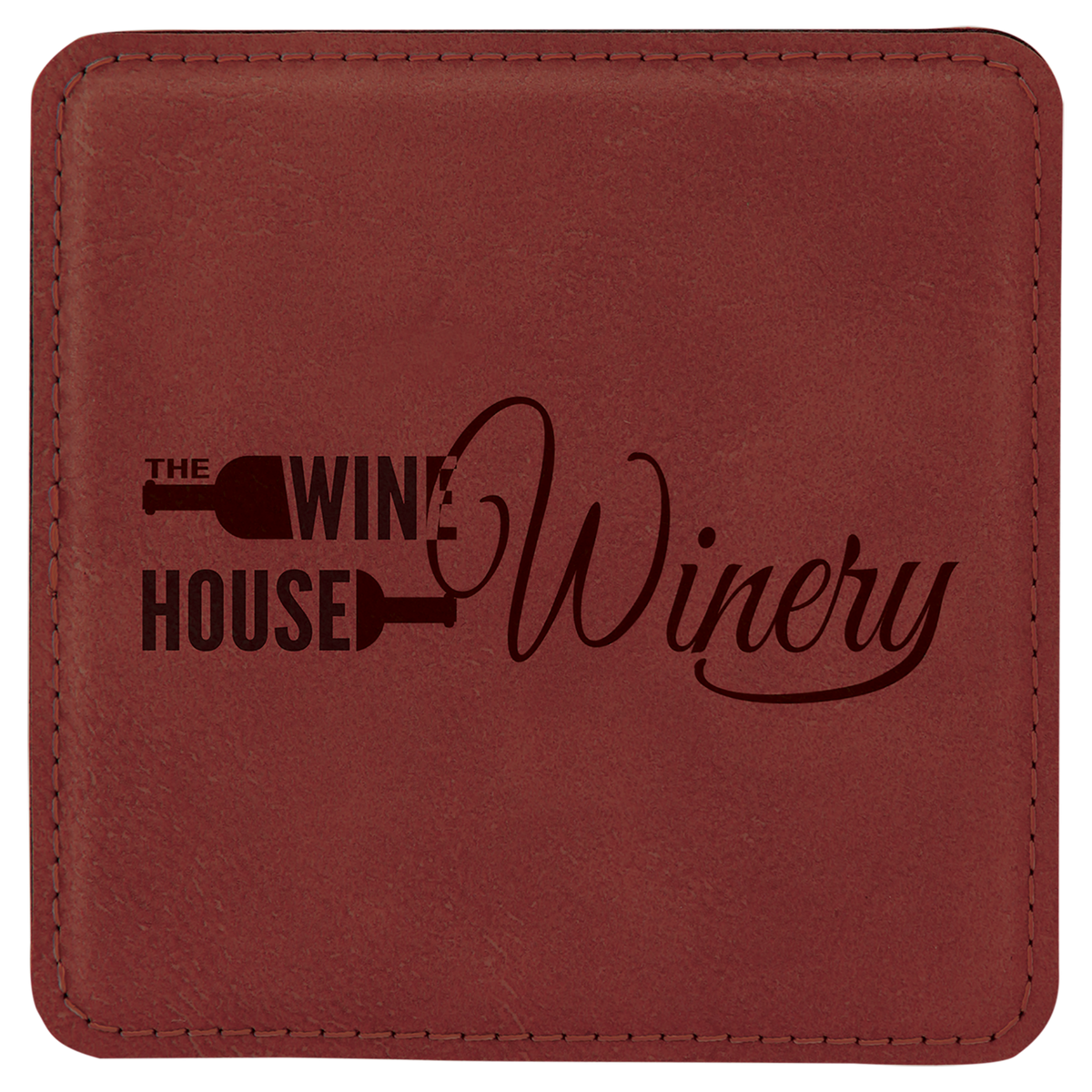 Square 4" x 4" Rose laser engraved custom logo leatherette coaster