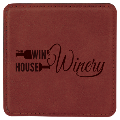 Square 4" x 4" Rose laser engraved custom logo leatherette coaster