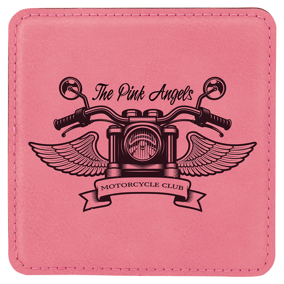 Square 4" x 4" Pink laser engraved custom logo leatherette coaster