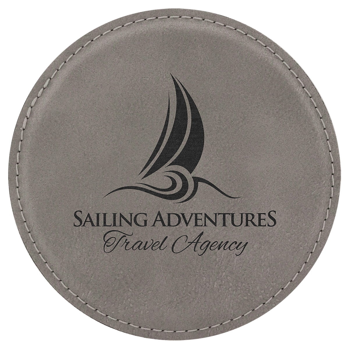 Round 4" Gray laser engraved custom logo leatherette coaster