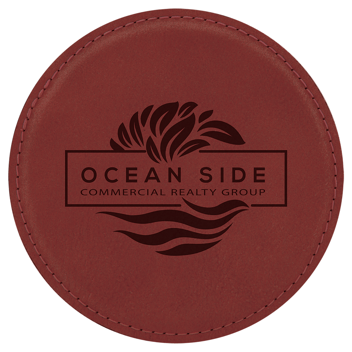 Round 4" Rose laser engraved custom logo leatherette coaster