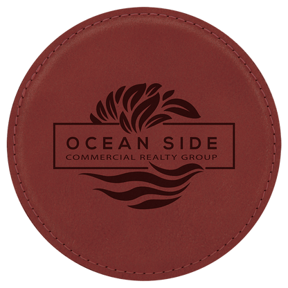 Round 4" Rose laser engraved custom logo leatherette coaster